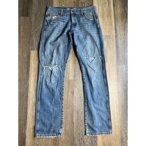 Wrangler Retro Jeans Mens 34x32 Blue Good Slim Straight Distressed Denim Pants